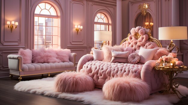 Bedroom interior in pink tones