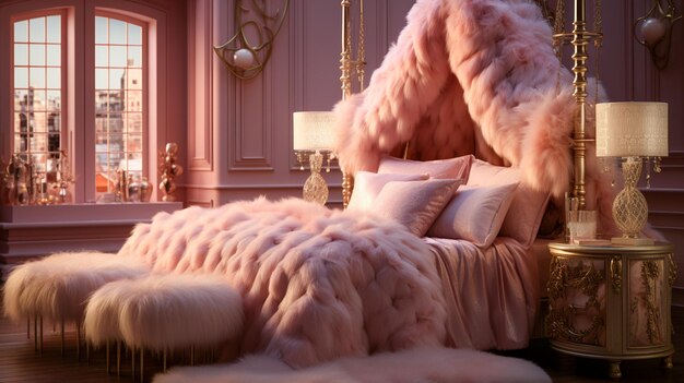 Bedroom interior in pink tones