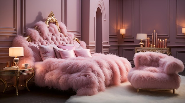 Bedroom interior in pink tones