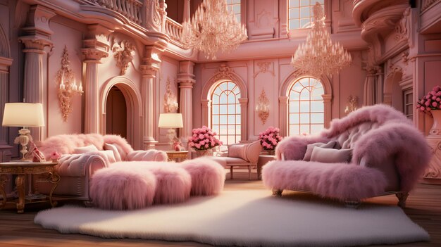 Bedroom interior in pink tones