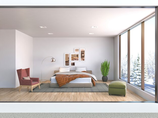 Bedroom interior rendered illustration