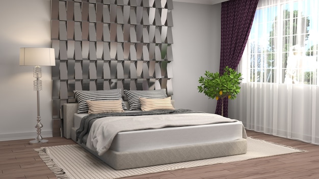 Bedroom interior rendered illustration