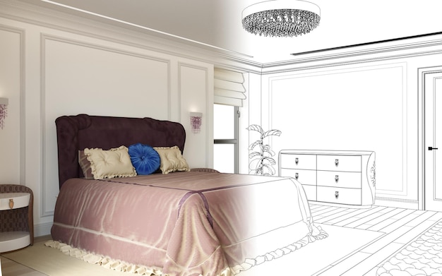 bedroom, interior visualization, 3D illustration