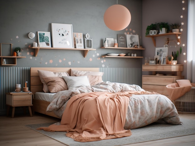 Интерьер спальни с изысканным дизайном, созданный ИИ