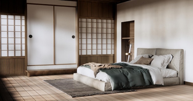 Photo bedroom japanese minimal stylemodern white wall and wooden floor room minimalist