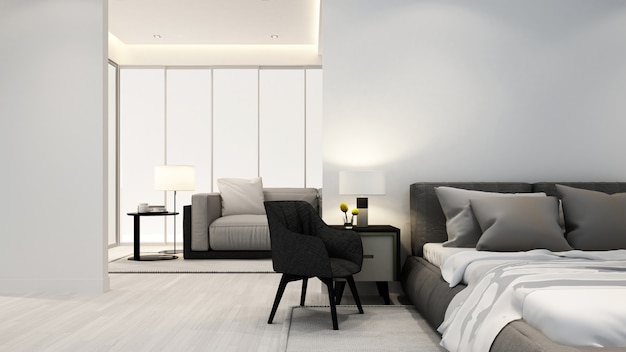 Bedroom and living room in apartment or hotel - Interior design 