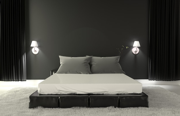 Bedroom Modern interior - room dark style. 3D rendering