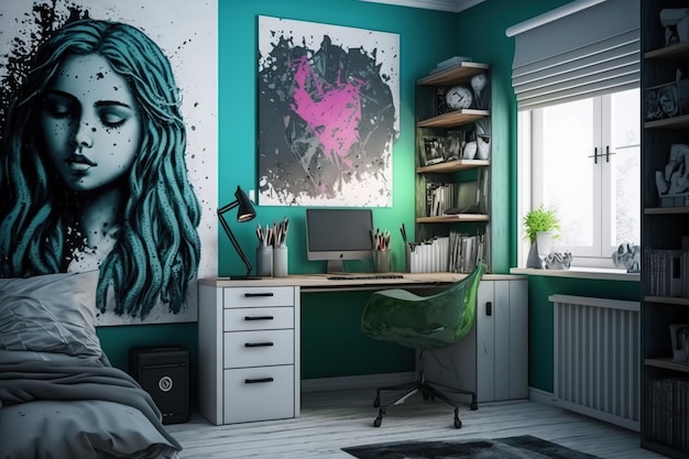 Bedroom of a teenage girl Created with generative AI technology