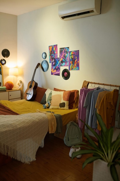 Bedroom of teenager with manny hobbies