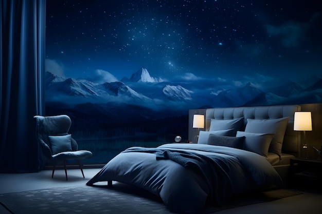 a bedroom wall mural with a breathtaking starry night sky