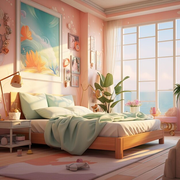 Foto bedroom waterverfgeneratieve ai-illustratie