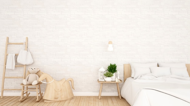 Bedroom and white brick wall decorate in home or apartment