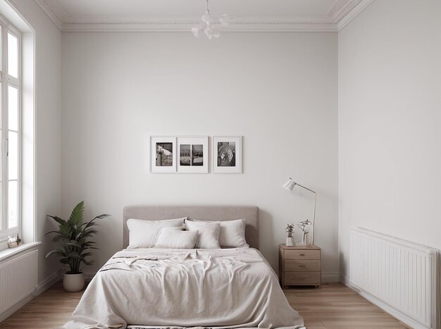 bedroom white style with paintings on the wall