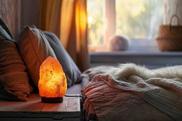 A Bedroom With a Bed Basket and Lamp