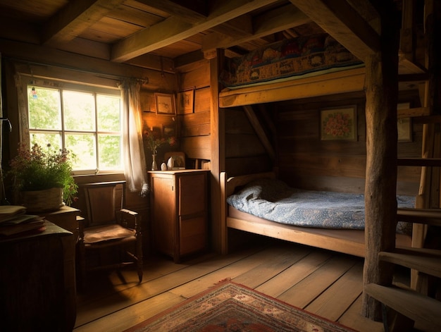 A bedroom with a bed and a desk in the corner