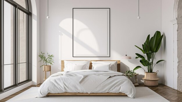 Photo a bedroom with a bed frame that says quot the word quot on the wall