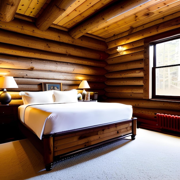 A bedroom with a bed and a radiator in the background.