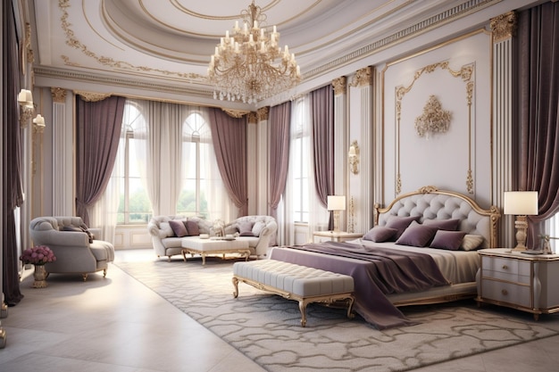 A bedroom with a bed and a sofa.