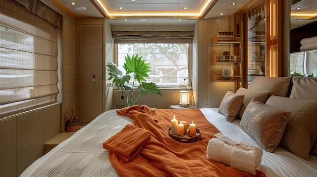 Bedroom With Bed and Tray of Candles