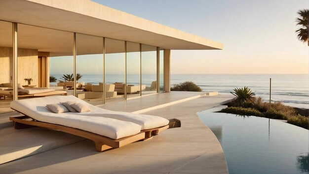 Photo a bedroom with a bed and a view of the ocean