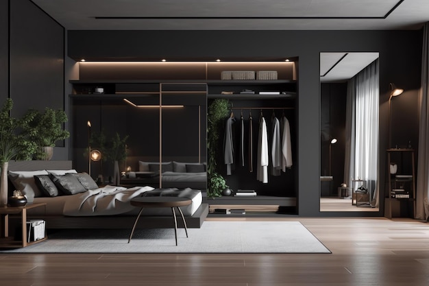 A bedroom with a bed and a wardrobe in the corner.