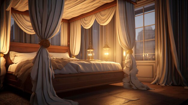 a bedroom with a bed and a window with drapes that say  duvet