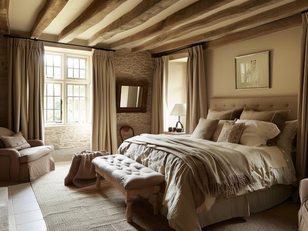 a bedroom with a bed and a window with a view of the outside