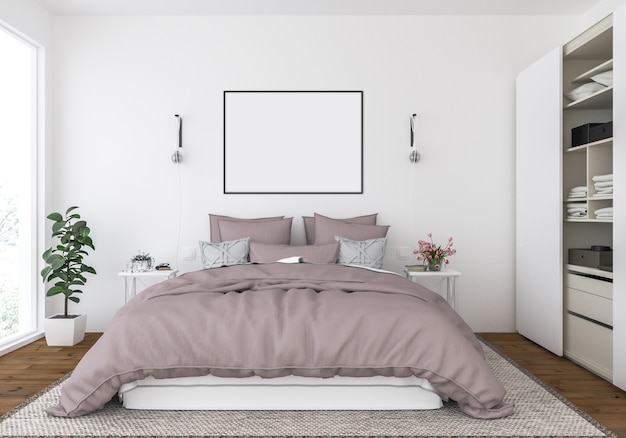 Bedroom with black horizontal frame, artwork display