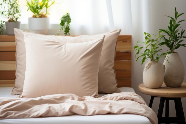 Bedroom with blank frame for a mockup