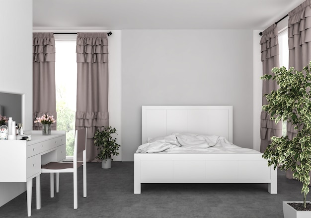 空白の壁の寝室