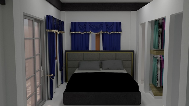 Foto camera da letto con tende blu