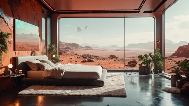 Photo bedroom with desert view