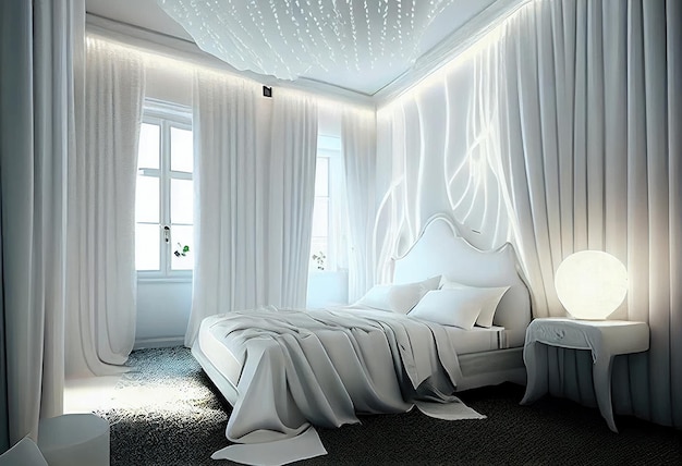 Спальня с двуспальной кроватью в номере для новобрачных Гранд Отеля Generative AI