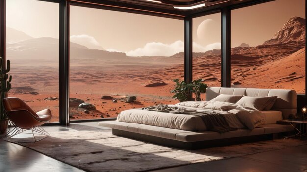 Спальня с большой кроватью с видом на пустыню