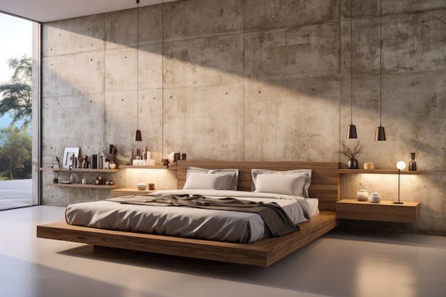 at bedroom with a light concrete wall inspiration ideas