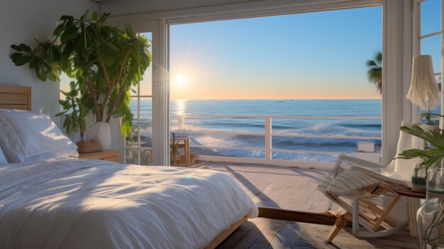 Photo bedroom with sea view and balcony with ocean view