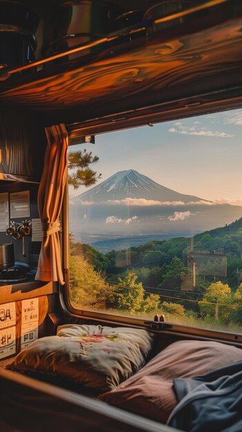 写真 壮大な山景色の寝室