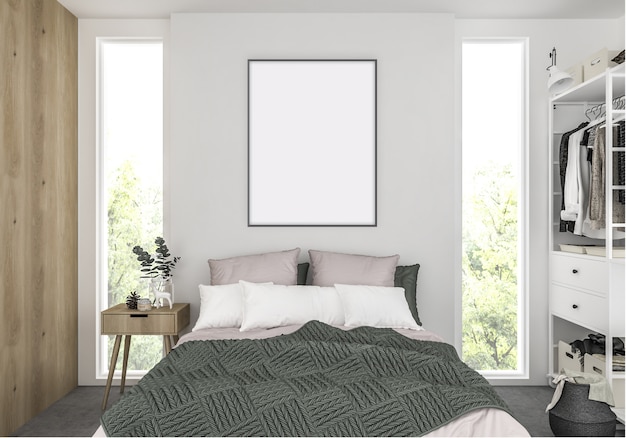 Photo bedroom with vertical frame, artwork background