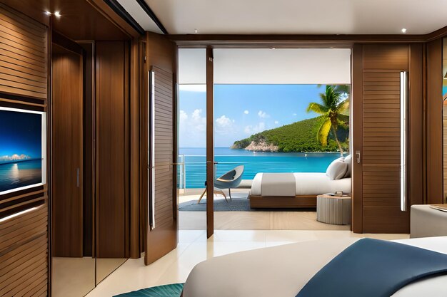 bedroom with a view of the ocean and the ocean