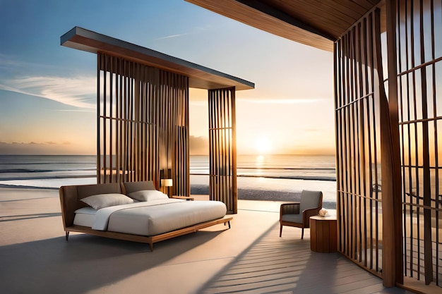 A bedroom with a view of the ocean