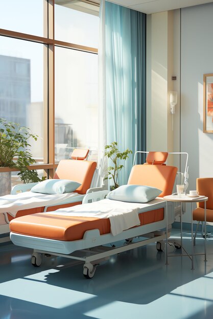 Beds in the hospital room