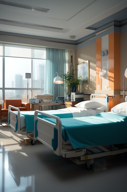 Beds in the hospital room