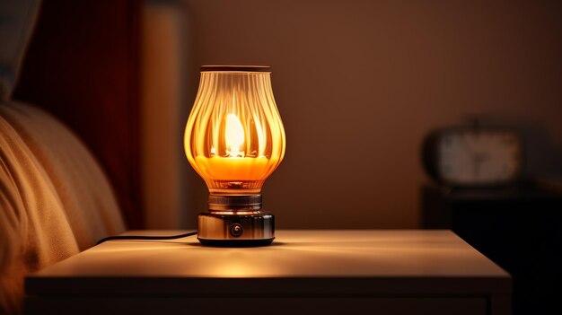 Bedside Lamp Emitting Warm Amber Glow