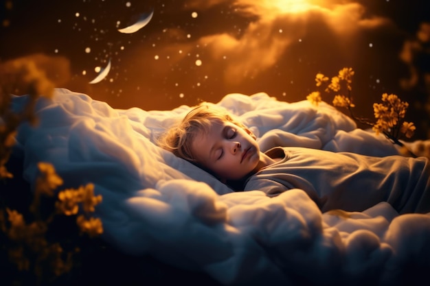 Bedtime bliss sweet dream child creating a haven of tranquility and wonder where imagination soars and little hearts find restful sleep