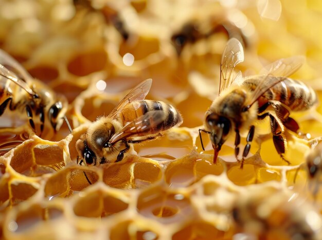 Photo bee bees macro honey nectar fence