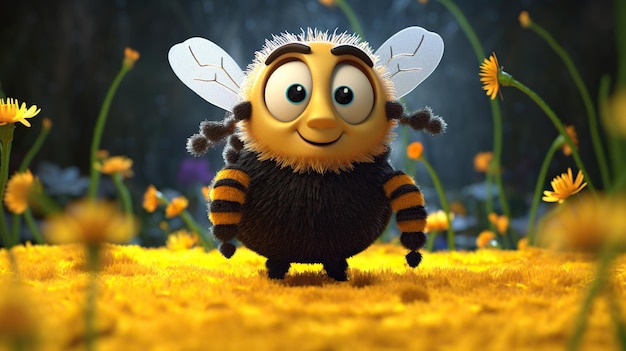 Photo bee cartoon set cute cartoon monster golden bee