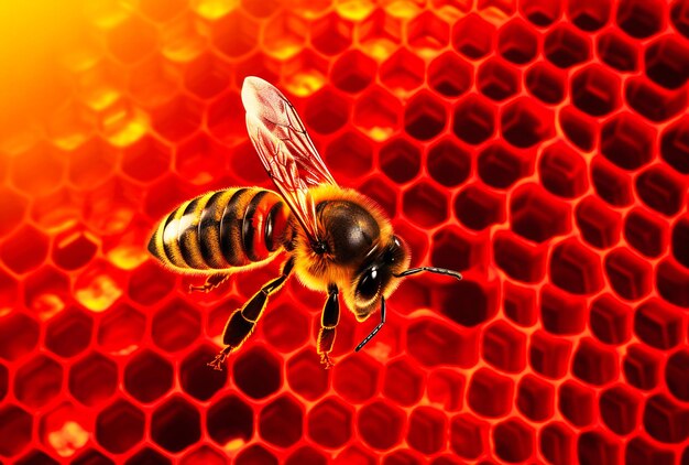 A bee on the cell of a honeycomb