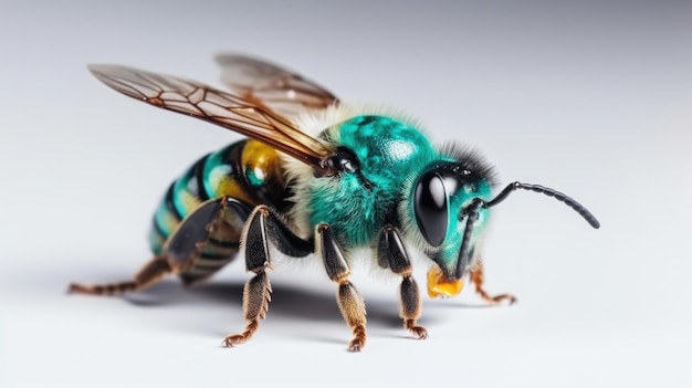 A bee close up on white background