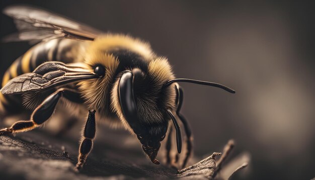 Photo bee closeup on a dark background