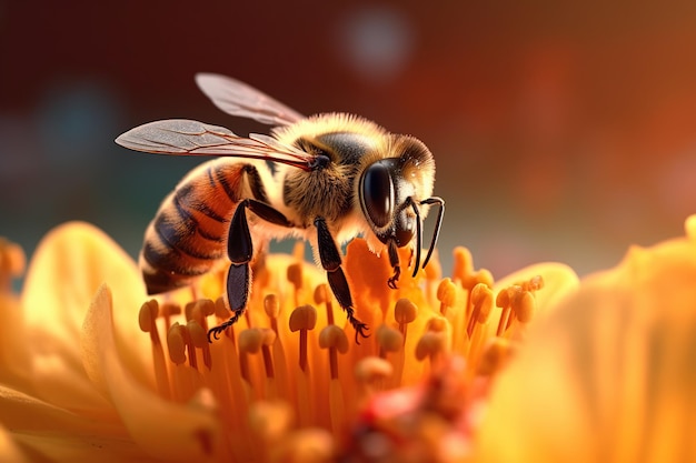 Bee collecting honey from flower